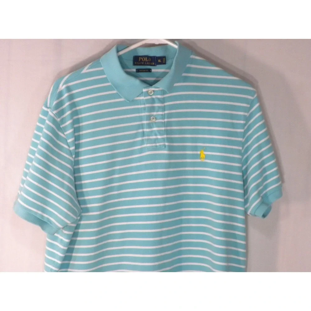 Polo Ralph Lauren Polo Shirt Mens XL Seafoam Green Striped Knit Pony Golf Preppy